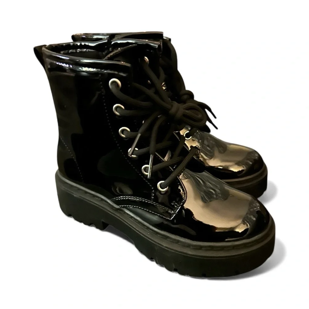 Steve Madden Jrockk mirror patent combat boots sz 13 nwob